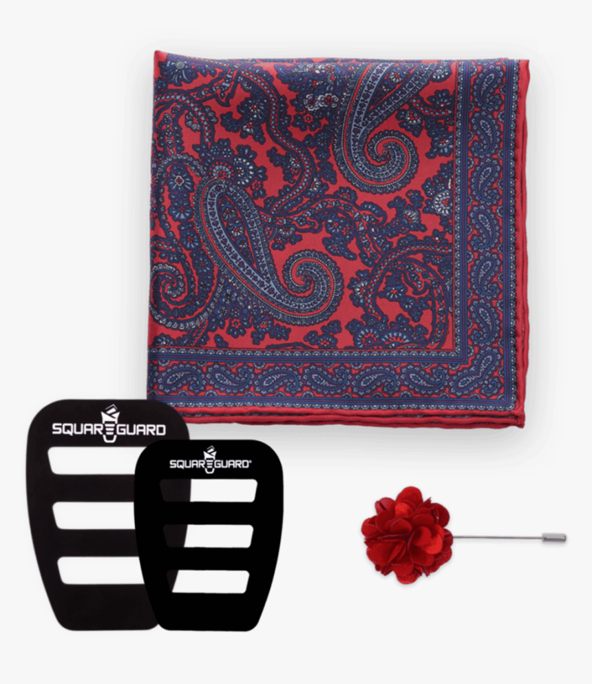 Paisley Red Square And Red Lapel Pin 1 & 1 Set - Paisley, HD Png Download