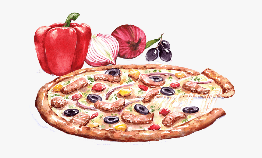 Pizza Drawing Watercolor, HD Png Download