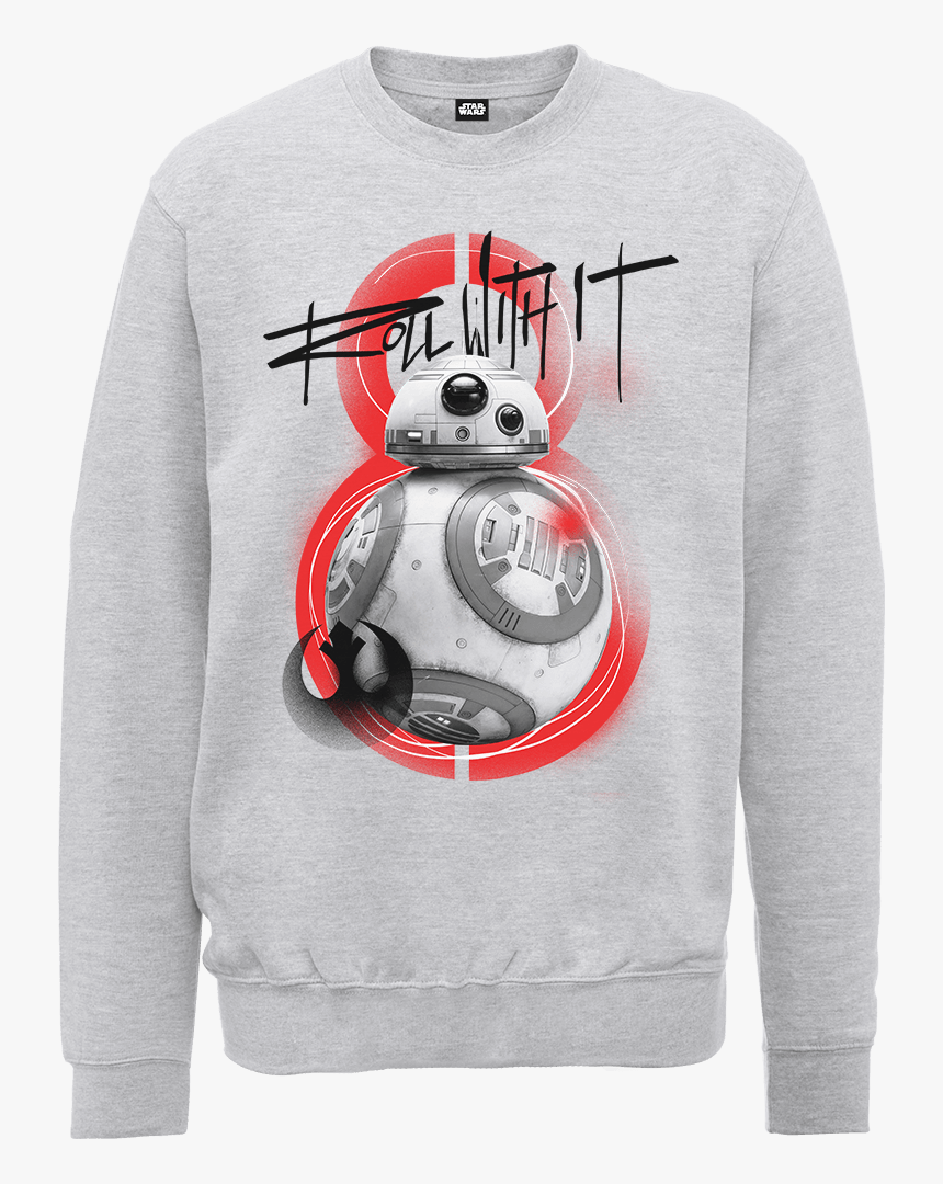 Star Wars The Last Jedi Bb8 Roll With It Grey Sweatshirt - Bb8 Party Plates, HD Png Download