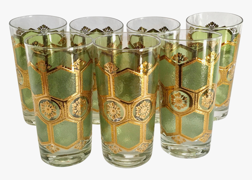 Transparent Shot Clipart - Pasinski Washington Glassware Gold With Aqua Blue Flowers, HD Png Download