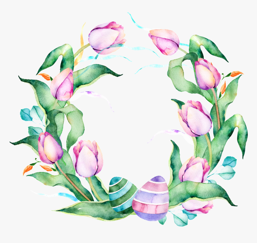 Purple Flower Wreath Watercolor Hand Painted Transparent - Transparent Background Wreath Watercolor Clipart, HD Png Download