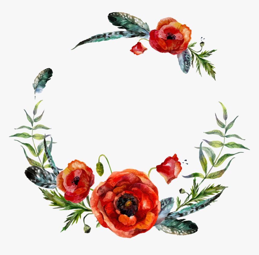 Boho Vector Watercolor - Red Flower Wreath Watercolor, HD Png Download