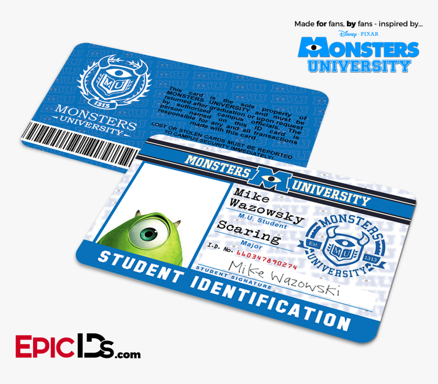 Monsters University Cosplay Student Id Card - Student Card Monster University, HD Png Download