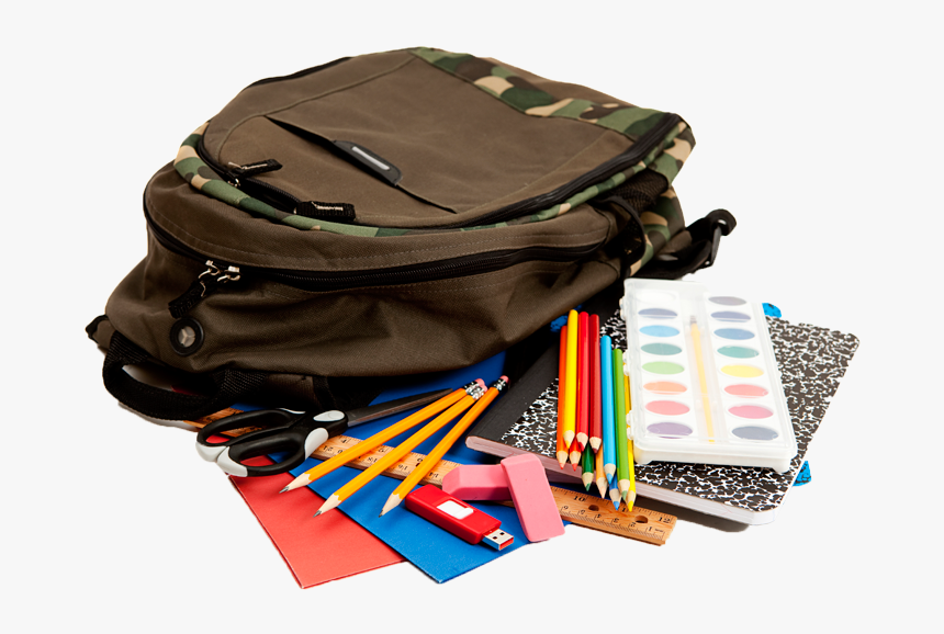 School Bag And Supplies, HD Png Download