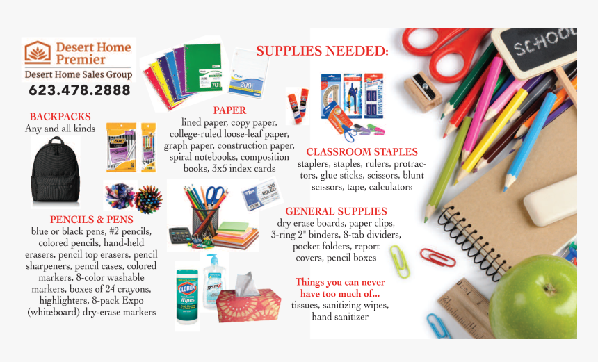 Desert Home Premier S Back To School Supply Drive - Stationery And Books Hd, HD Png Download