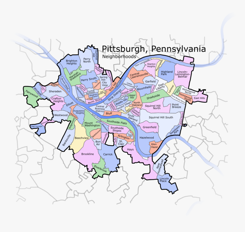 Pittsburgh Pennsylvania Neighborhoods Fade - Pittsburgh Neighborhood Map, HD Png Download