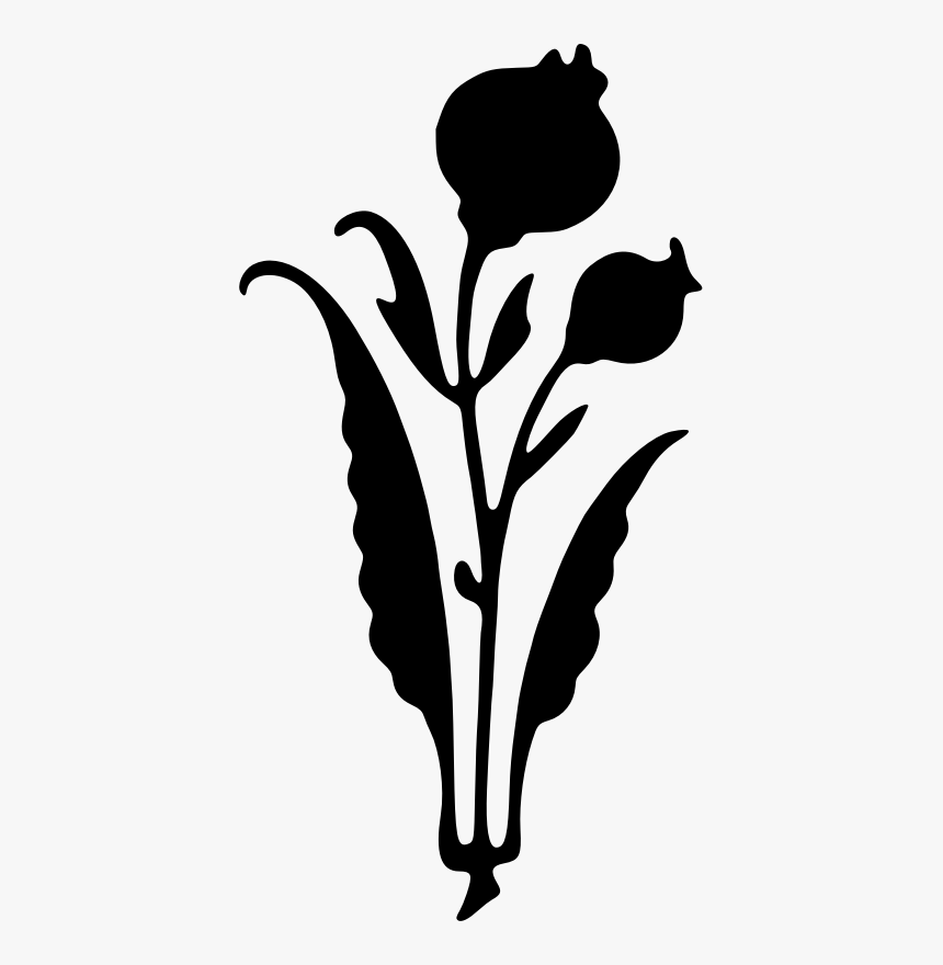 Floral Silhouette - Stem Flower Black And White, HD Png Download