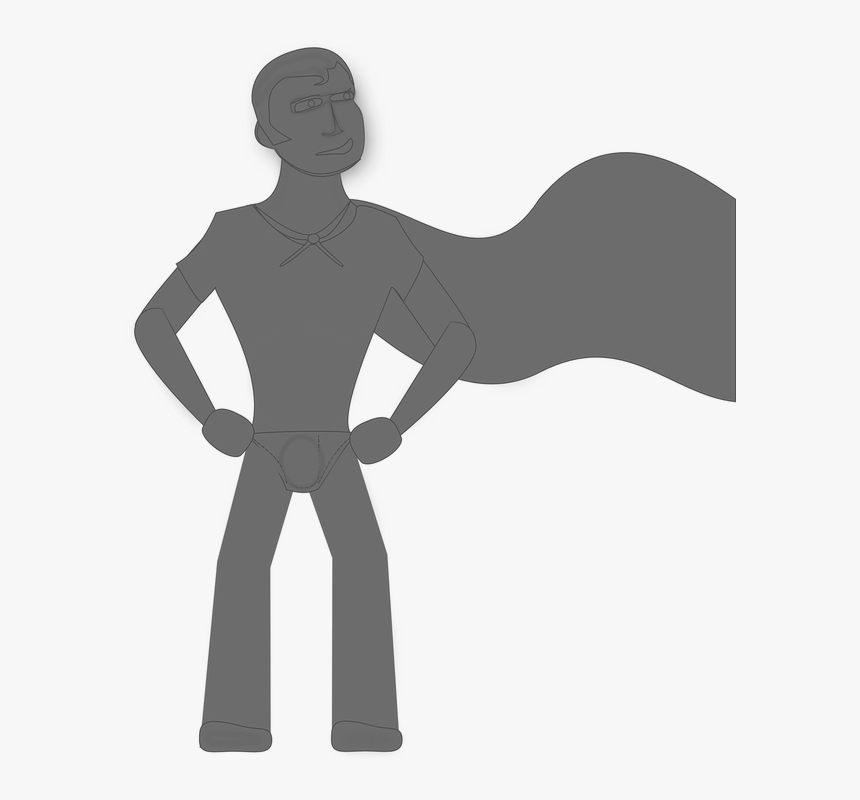 Superhero, Stance, Cape, Gray, Silhouette, Comic, Wind - Superhero Silhouette Clip Art, HD Png Download