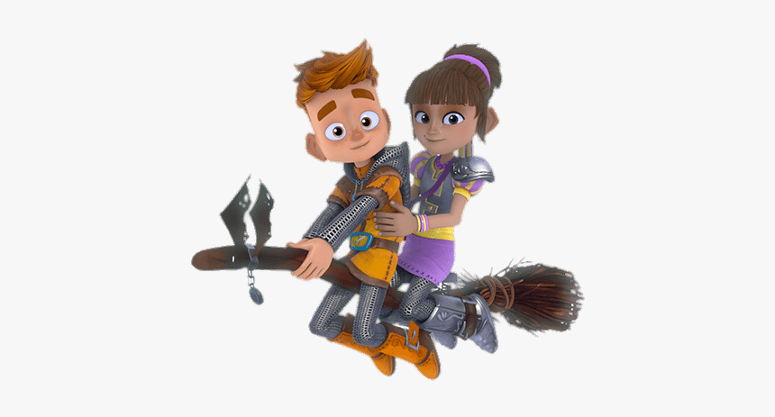 Cat And Jimmy On Flying Broom - My Knight And Me Jimmy X Cat, HD Png Download