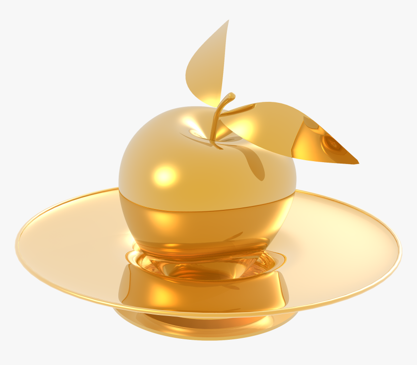 Gold Made Apple And Plate Png Image - แอ ป เปิ้ ล ทอง, Transparent Png