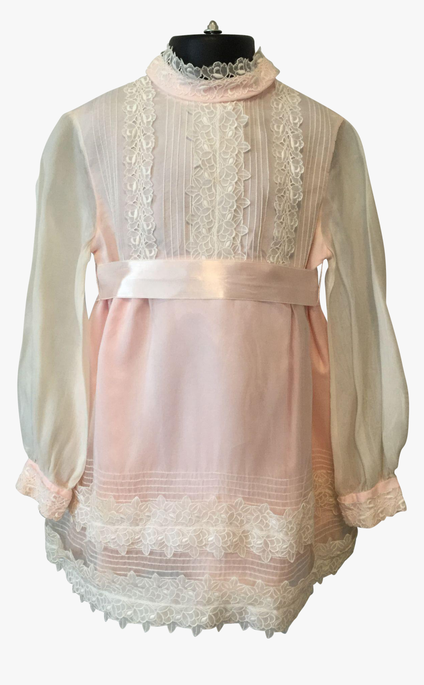 Vintage 1960s Girls Fit And Flare Dress Pink White - Blouse, HD Png Download