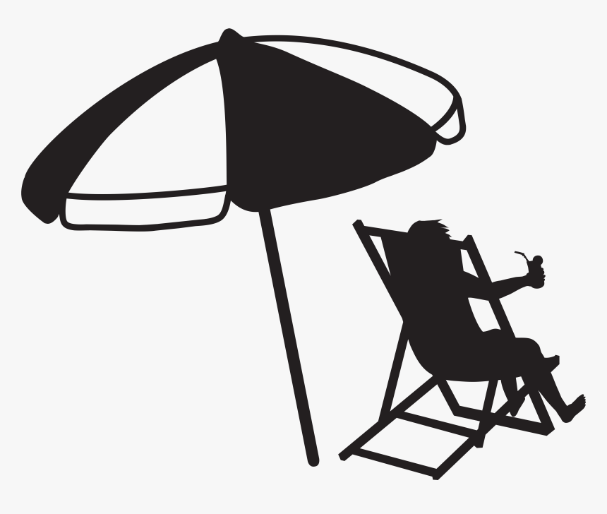 Man At The Beach With Umbrella And Drink Transparent - Beach Umbrella Black And White, HD Png Download