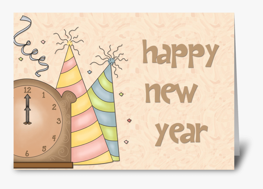 Happy New Year, Party Hats, Clock Greeting Card - Saint Nicholas Day, HD Png Download