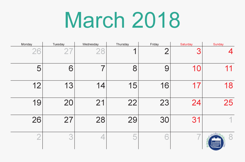 March 2018 Calendar With Holidays - Calendario, HD Png Download