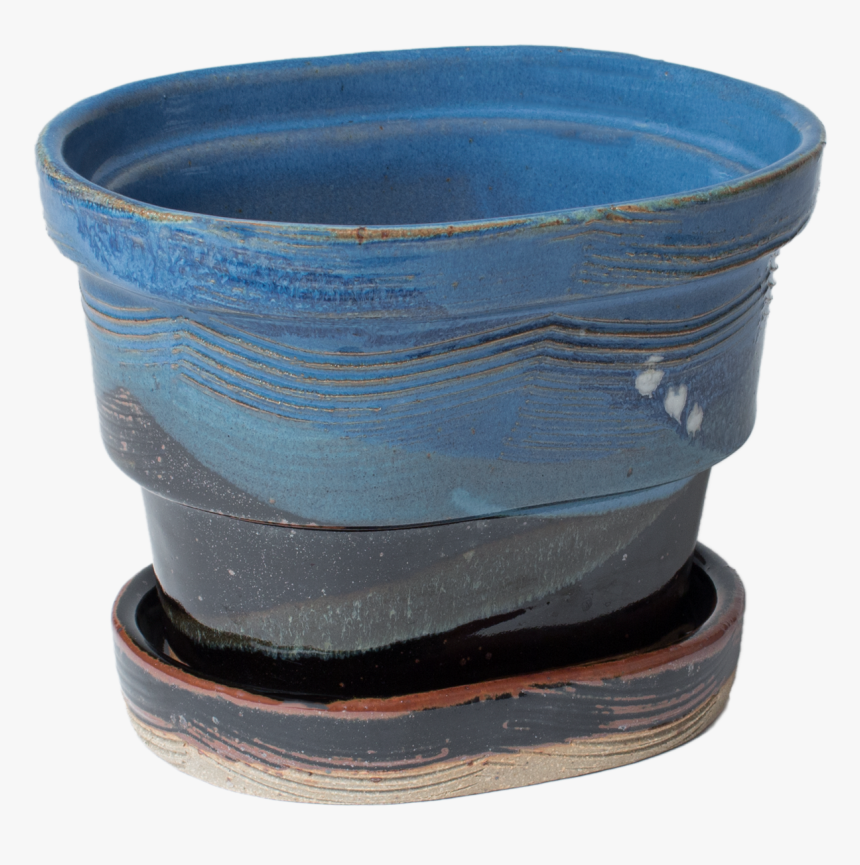 Blue And Black Handmade Pottery Planter And Drip Tray - Earthenware, HD Png Download
