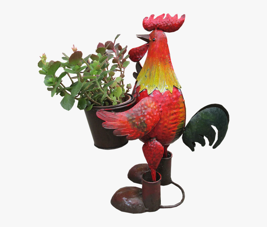Rooster, Planter, Garden, Statue - Bird Mowing The Lawn, HD Png Download