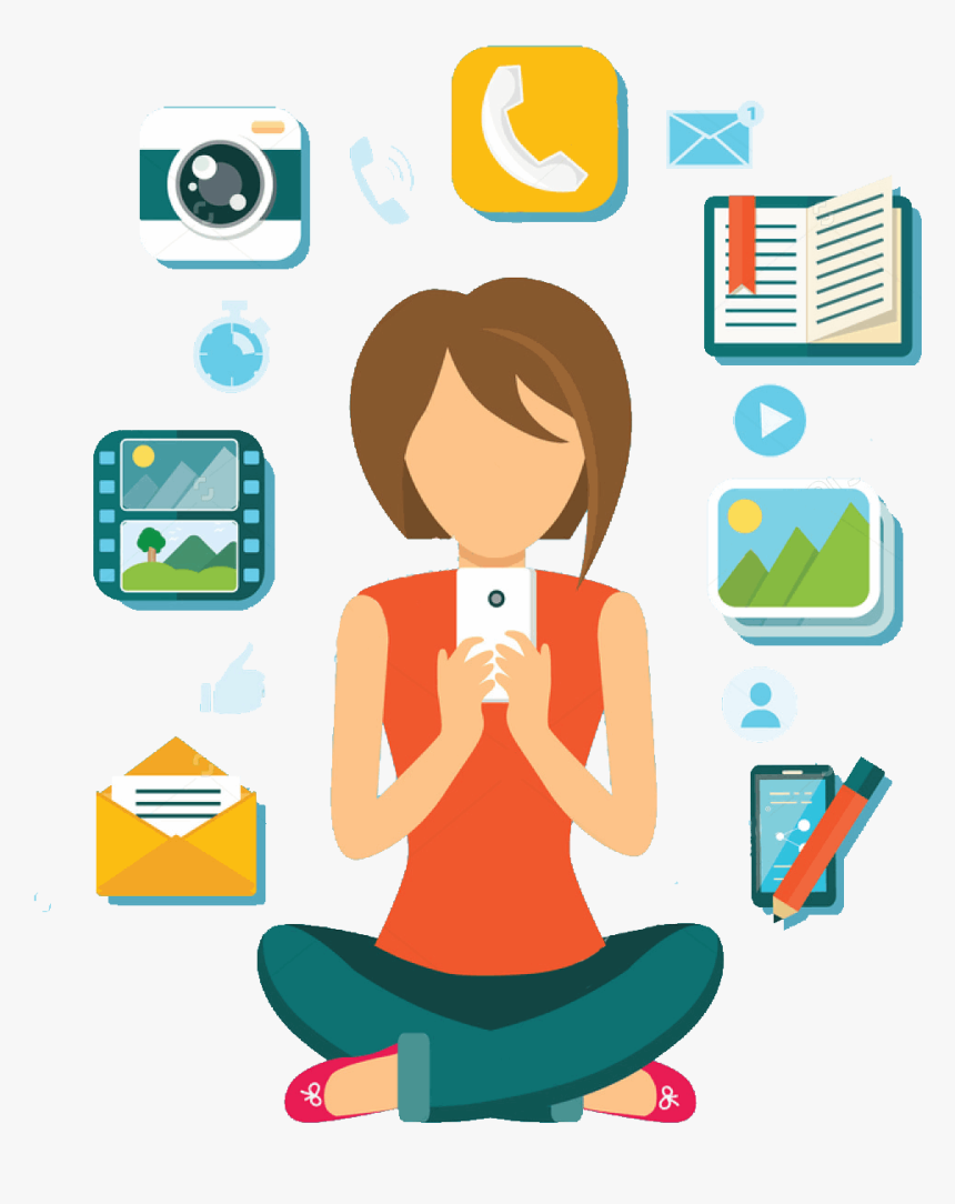 Stock Vector Woman User Smartphone Design Flat Computer - Effects Of Social Media To Communication, HD Png Download