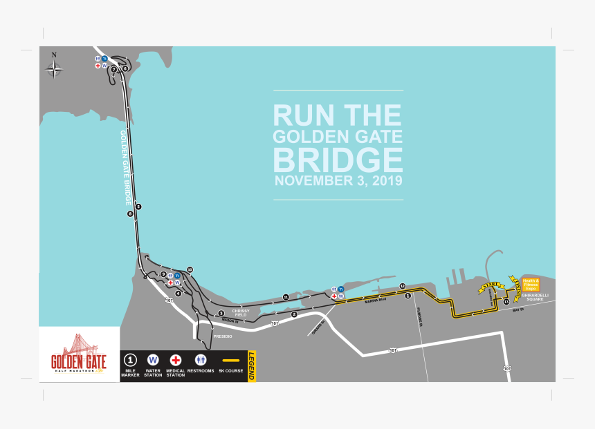 Golden Gate Half Marathon Map, HD Png Download