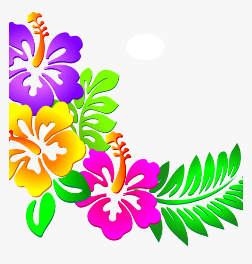 Hawaiian Flower Clipart Hawaiian Flower Clip Art Tropical - Butterfly Corner Border Design, HD Png Download