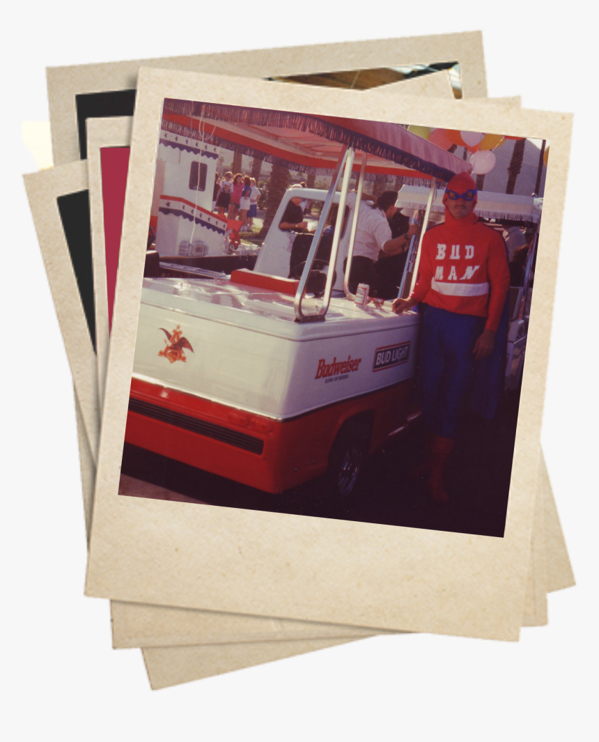 Polaroid Of Bud Man And Budweiser Stand In The 80s - Polaroid Png 80's, Transparent Png