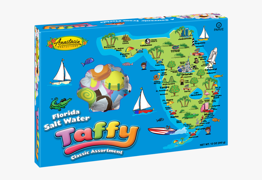 Florida Map Salt Water Taffy Assorted Box 12 Oz - Florida Salt Water Taffy, HD Png Download