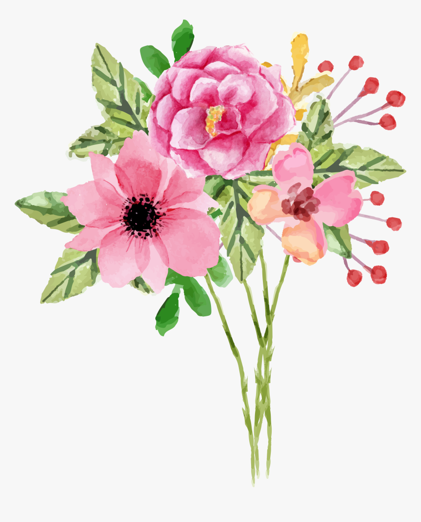 Watercolor Flowers Hd, HD Png Download