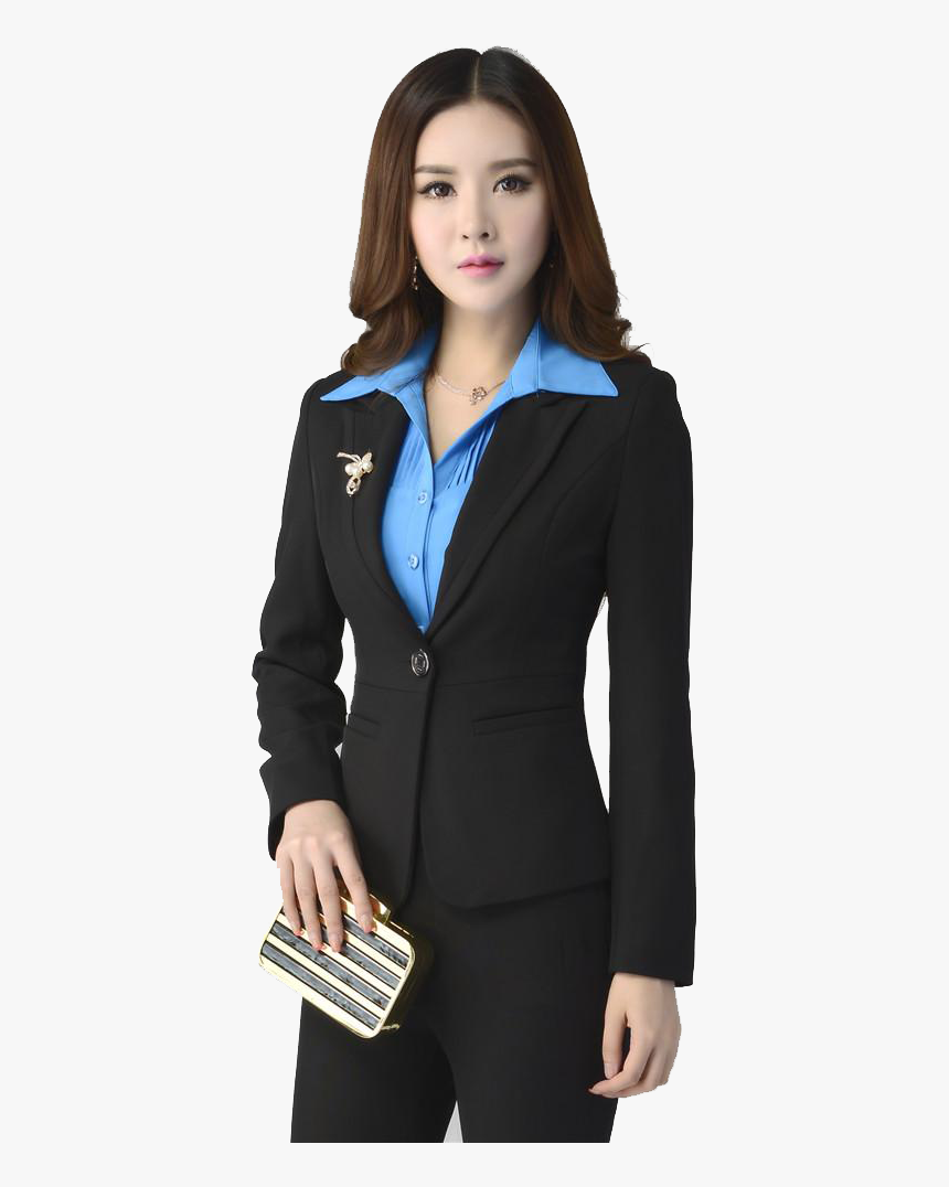Business Suit For Women Png Background Images - Sky Blue And Black Uniform, Transparent Png