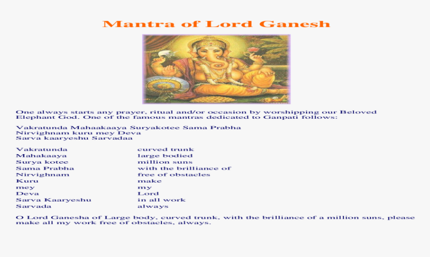 Mantra Of Lord Ganesh - Fictional Character, HD Png Download