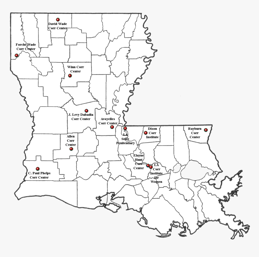 Louisiana Corrections Map - Louisiana Historical Sites Map, HD Png Download
