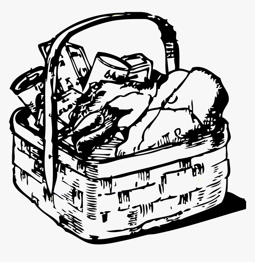 Picnic Basket Clipart Black And White Clipartfox - Basket Of Food Clipart Black And White, HD Png Download