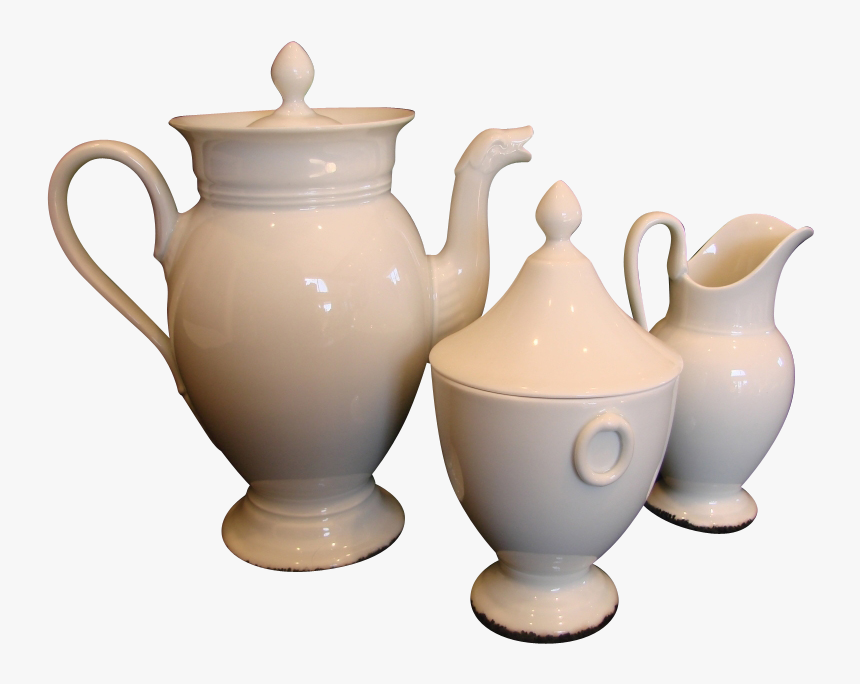 French Limoges Whiteware Tea Or Coffee Set Pot Sugar - Teapot, HD Png Download