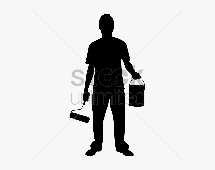 Silhouette Of A Man With Paint Roller And Bucket Vector
