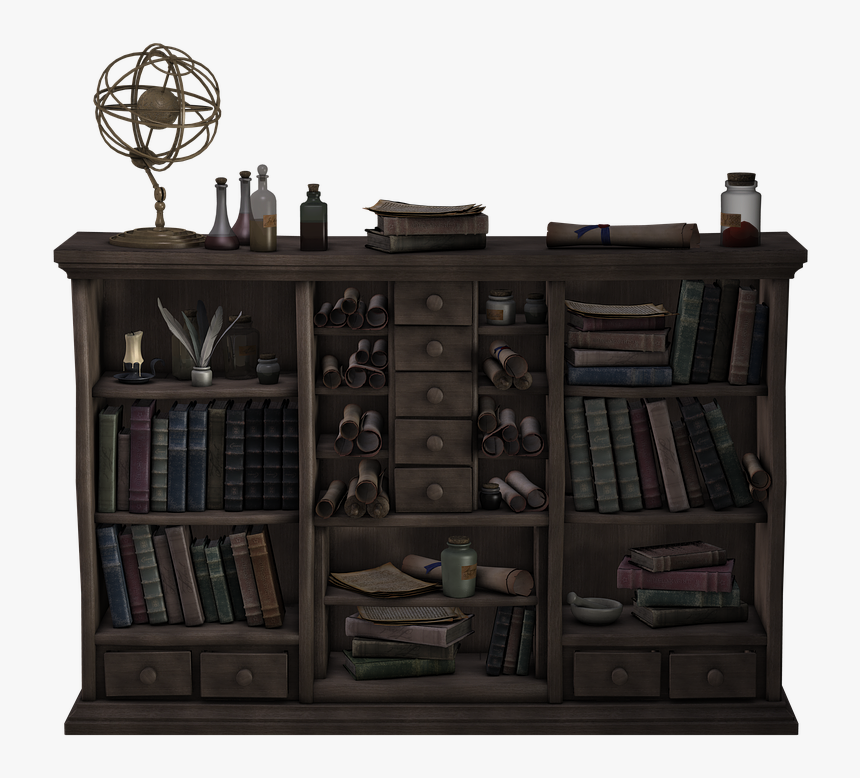 Shelf, Wooden Shelf, Bookshelf, Antique, Leather Covers - Antique Bookshelf Png Or Transparent, Png Download