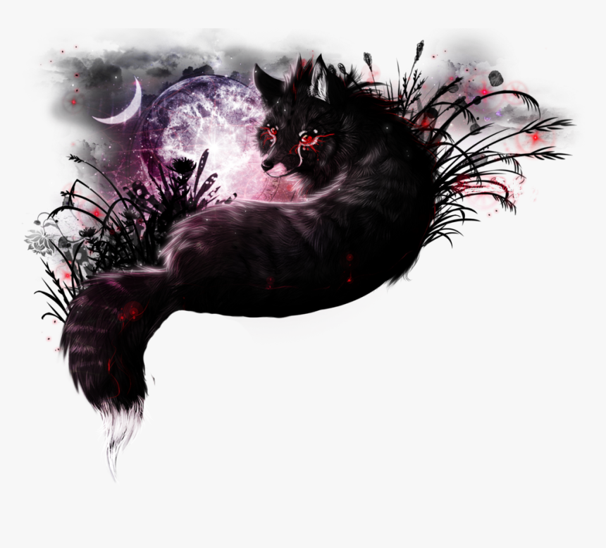 Black Wolf Red Patterns Transparent - Аниме Арт Черный Лис, HD Png Download