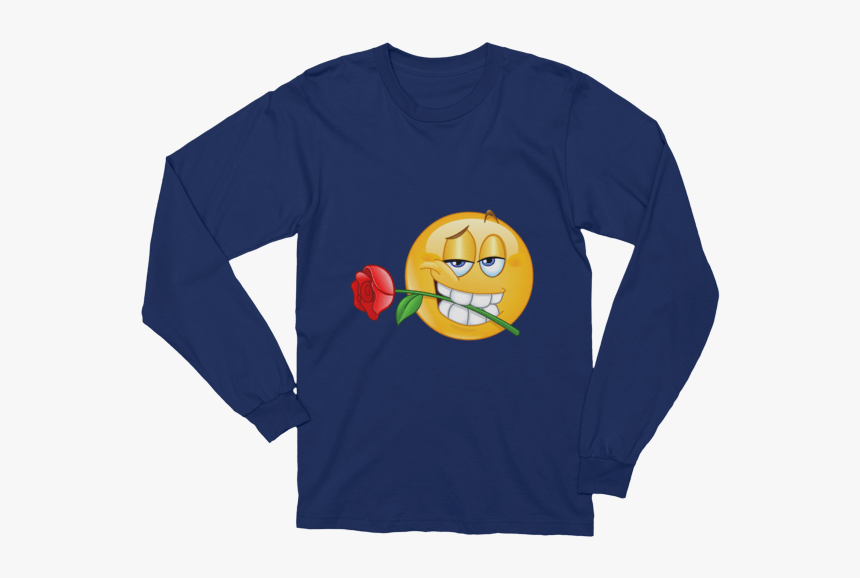 Unisex Emoji With Rose Between Teeth Long Sleeve T-shirt - Long-sleeved T-shirt, HD Png Download
