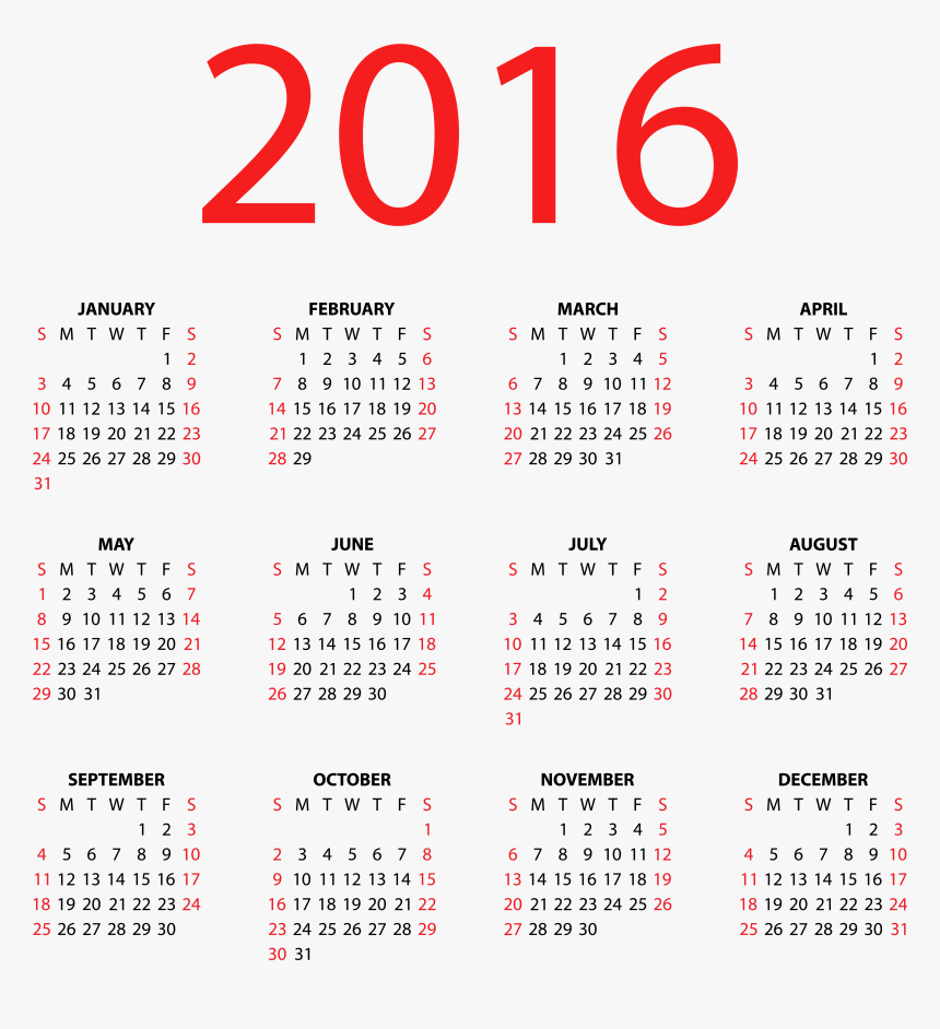Transparent Calendar For 2016 Png Clipart Image - Calendar 2019, Png Download