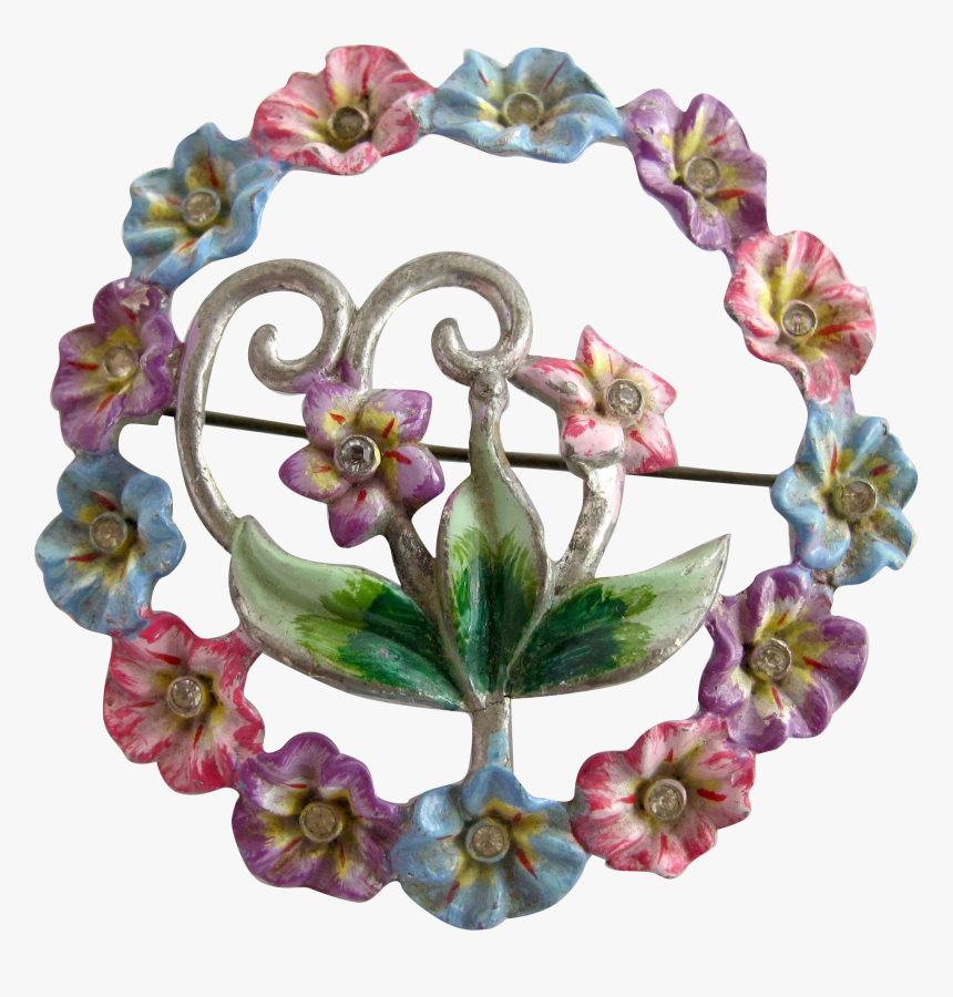 Vintage Coro Enamel Pastel Flower Circle Brooch - Artificial Flower, HD Png Download