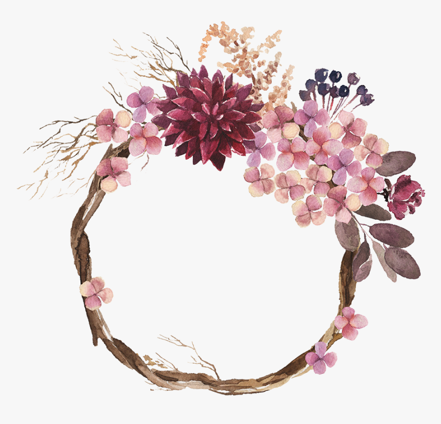 Ben And Shana - Watercolor Flower Maroon Wreath, HD Png Download