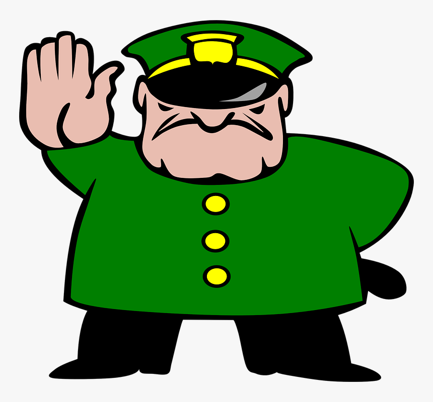 Police, Man, Stop, Strict, Stick, Angry, Hat, Green - Stop Clipart, HD Png Download
