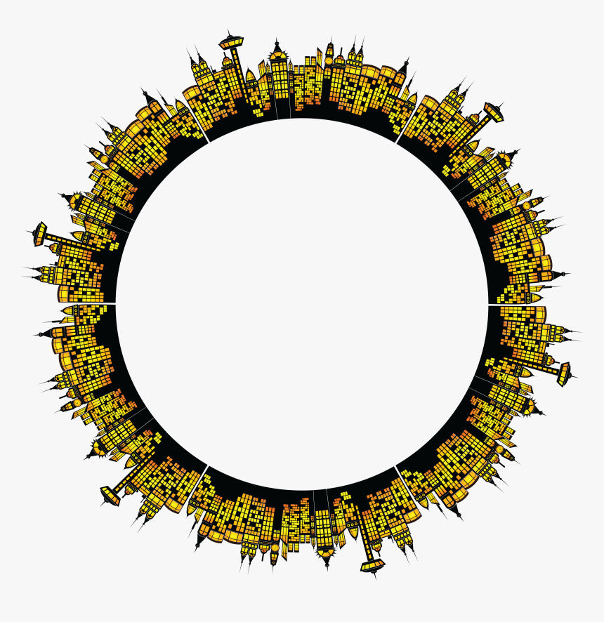 Free Clipart Of A Circular Frame Of Glowing City Buildings - City Frame Png, Transparent Png