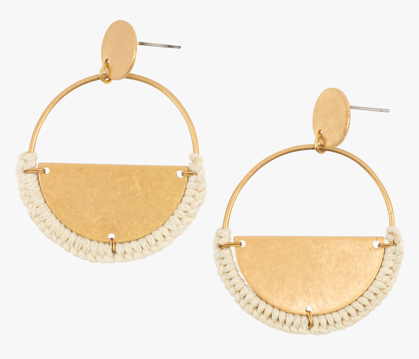 *antique Gold Hoop With Cream Threaded Half Moon - Earrings, HD Png Download