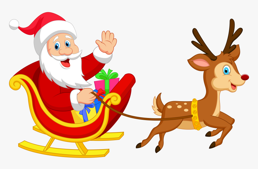 Transparent Santa With Rudolph Png Clipart - Santa Claus With Reindeer