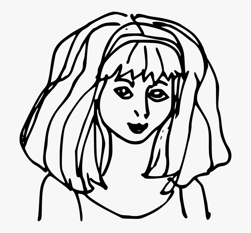 Girl, Hair, Long, Hair Style, Bangs, Thick - White Outline Of Face Transparent Background, HD Png Download