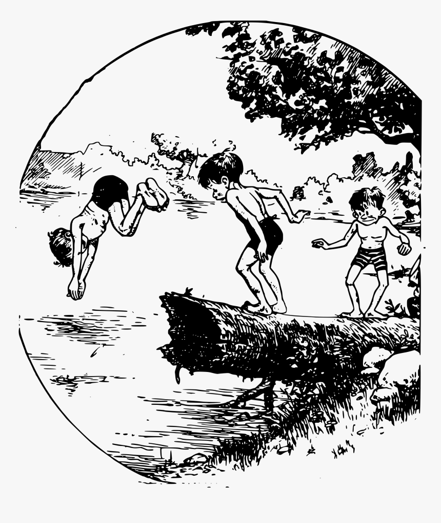 Kids At Swimming Hole Clip Arts - Clip Art Swimming Clipart Black And White, HD Png Download