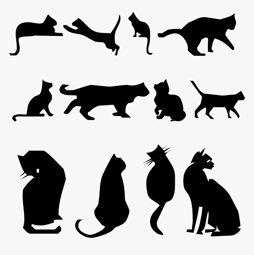 Twelve Stylized Cats Silhouettes Clip Arts - Silhouette Cat Kitten Clipart, HD Png Download