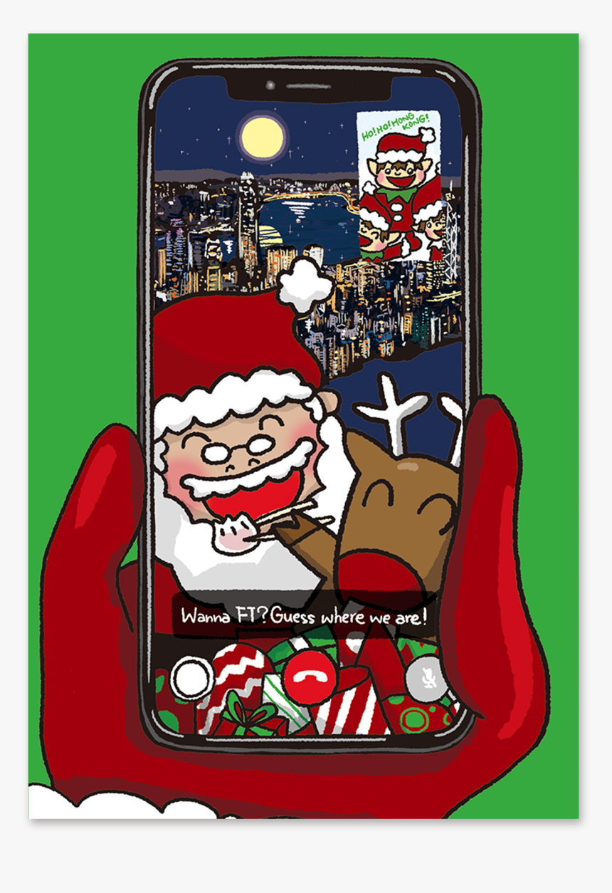 Hong Kong Christmas Card Santa Facetime - Cartoon, HD Png Download