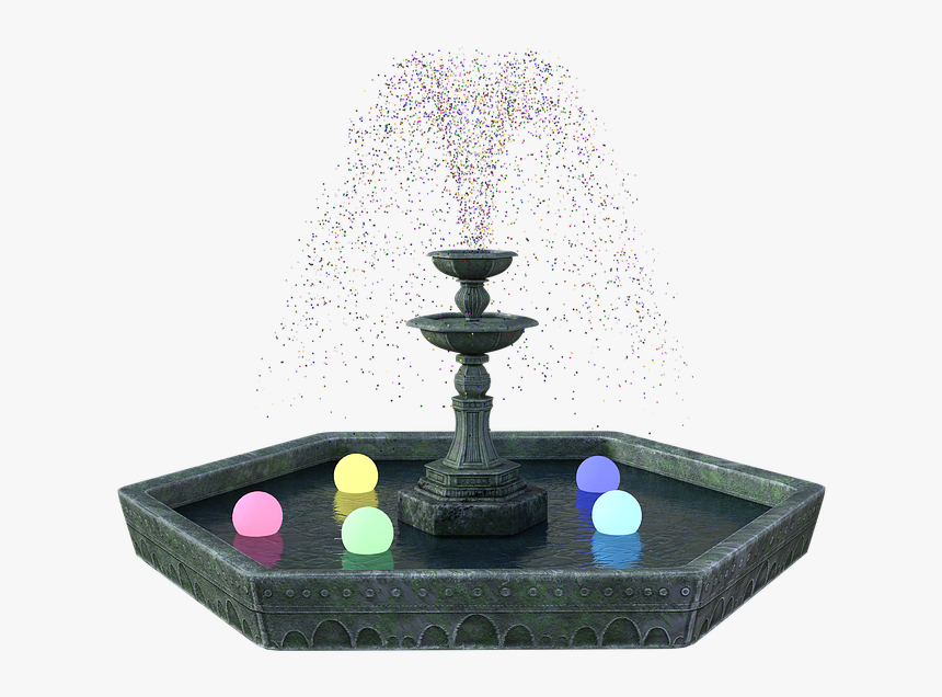 Fountain, Water, Confetti, Wet, Drink, Wishing, Lights - Fuente De Agua Png, Transparent Png