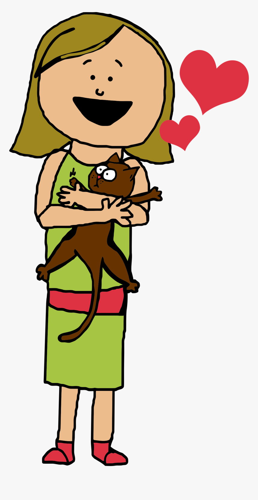 Cartoon Girl Hugging Cat Clip Arts - Cartoon Girl Hugging Cat, HD Png Download