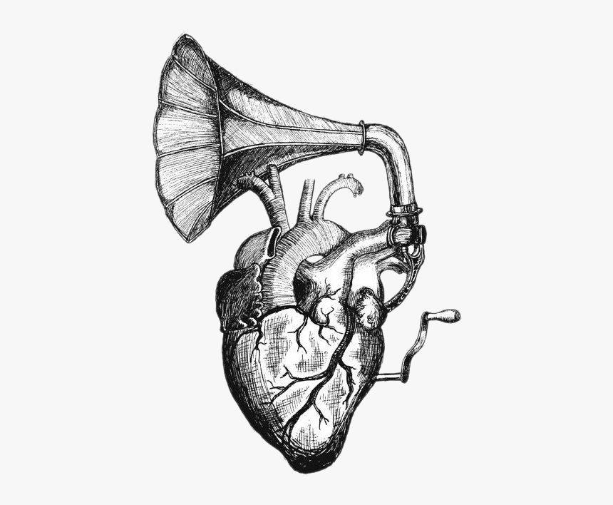 Heart Tattoo Anatomy Speaker Sounds Drawing Clipart - Heart Gramophone, HD Png Download