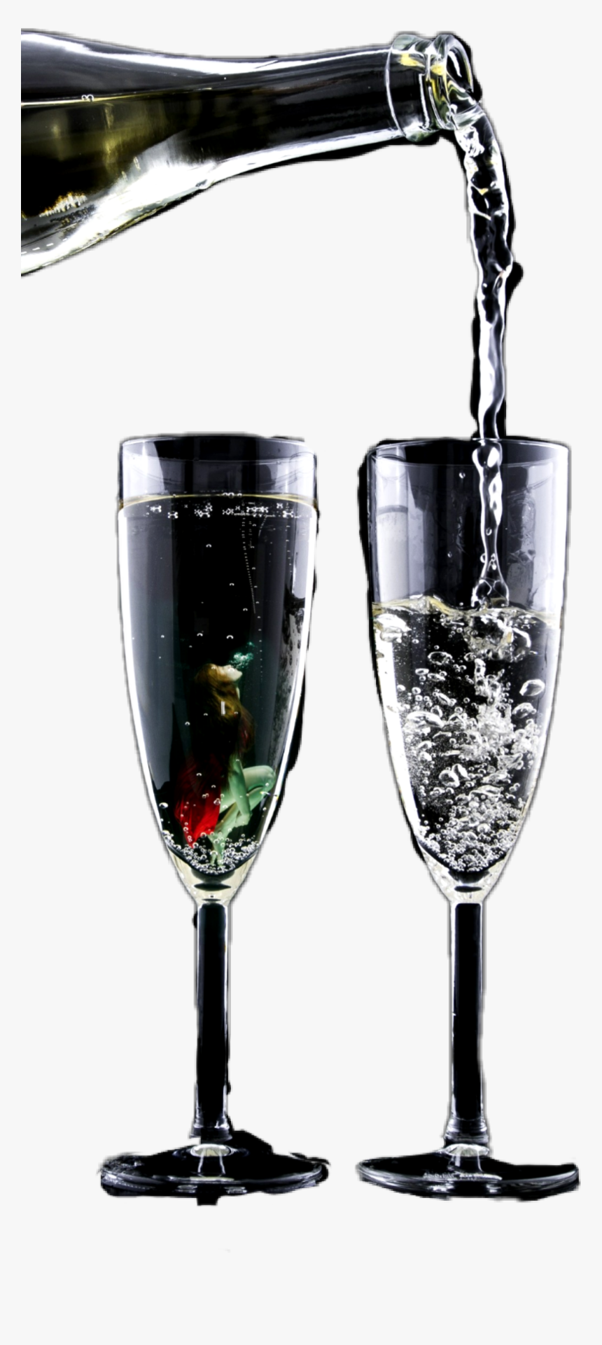#water #pouring #bottle Hwineglass #bubbles - Champagne Stemware, HD Png Download